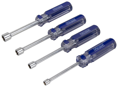 Vulcan JLO-040 Nut Driver Set, 4-Piece, Carbon Steel, Chrome, Transparent & Blue (Handle) [SKU: ORG9290669]
