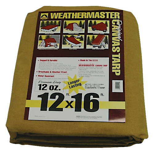DIZE Weathermaster CB1216D Tarpaulin, 16 ft L, 12 ft W, Canvas, Tan [SKU: ORG6444962]