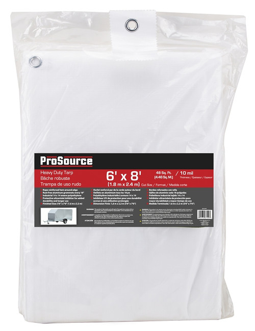 ProSource TW0608 Tarp, 8 ft L, 6 ft W, 10 mil Thick, Plastic, White [SKU: ORG8103707]