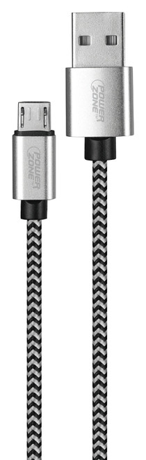 PowerZone KL-029X-2M-MICRO Micro Charging Cable, Braided Cable + Aluminum Alloy, Black + White Braided Cable, 6 ft L [SKU: ORG8471468]