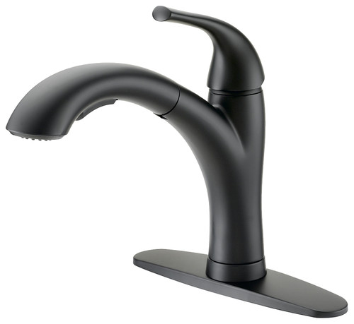 Boston Harbor Pull-Out Kitchen Faucet, 1.8 gpm, 1-Faucet Handle, 1, 3-Faucet Hole, Metal/Plastic, Matte Black [SKU: ORG1363829]