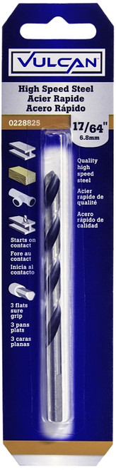 Vulcan 231591OR Jobber Drill Bit, 17/64 in Dia, 4-1/8 in OAL, 3-Flat Shank [SKU: ORG0228825]