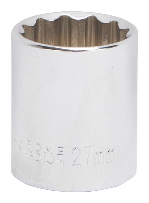 Vulcan MT6534143 Drive Socket, 27 mm Socket, 1/2 in Drive, 12-Point, Chrome Vanadium Steel, Chrome [SKU: ORG9757196]