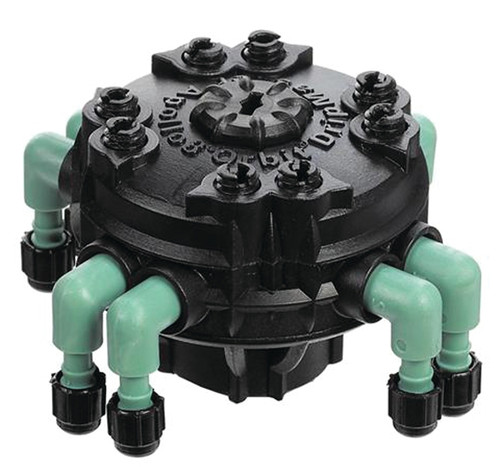 Orbit 67000 Manifold, 1/2 x 1/4 in Connection, Thread x Barb, 8 -Port, 1/4 in Tubing, Plastic, Black [SKU: ORG7124605]