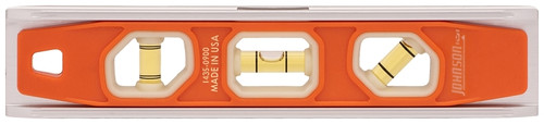 Johnson Glo-View Series 1435-0900 Torpedo Level, 9 in L, 3-Vial, 1-Hang Hole, Magnetic, Aluminum/Plastic, Orange [SKU: ORG7407323]