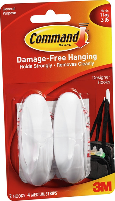 Command 17081-2VP Designer Hook, 3 lb, 4-Hook, Plastic, White [SKU: ORG5677547]