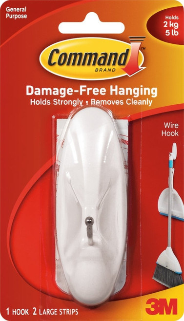 Command 17069 Wire Hook, 5 lb, 1-Hook, Metal/Plastic, White [SKU: ORG1942200]