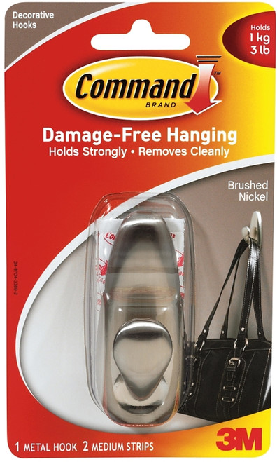 Command Forever Classic Series FC12-BN Decorative Hook, 3 lb, 1-Hook, Metal, Brushed Nickel [SKU: ORG8011470]