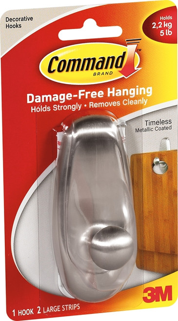 Command 17063-BN Decorative Hook, 5 lb, 1-Hook, Plastic, Brushed Nickel [SKU: ORG2946853]