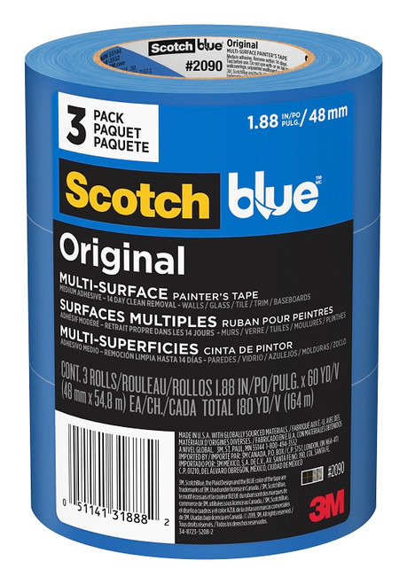 ScotchBlue 2090-48EVP Painter's Tape, 60 yd L, 1.88 in W, Crepe Paper Backing, Blue [SKU: ORG7229495]