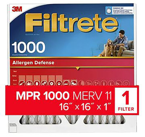 Filtrete AL16-4 Air Filter, 16 in L, 16 in W, 11 MERV, 1000 MPR, Polypropylene Frame [SKU: ORG1614932]