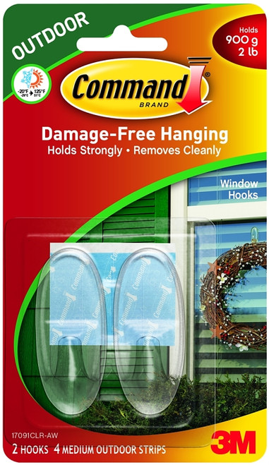 Command 17091CLR-AW Window Hook, 2 lb, 2-Hook, Plastic, Clear [SKU: ORG3437613]