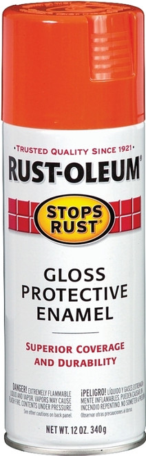 RUST-OLEUM STOPS RUST 214084 Protective Enamel Spray Paint, Gloss, Orange, 12 oz, Aerosol Can [SKU: ORG2660751]