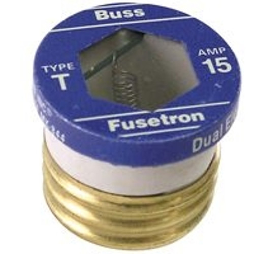 Bussmann T-15 Plug Fuse, 15 A, 125 V, 10 kA Interrupt, Plastic Body, Low Voltage, Time Delay Fuse [SKU: ORG4180923]