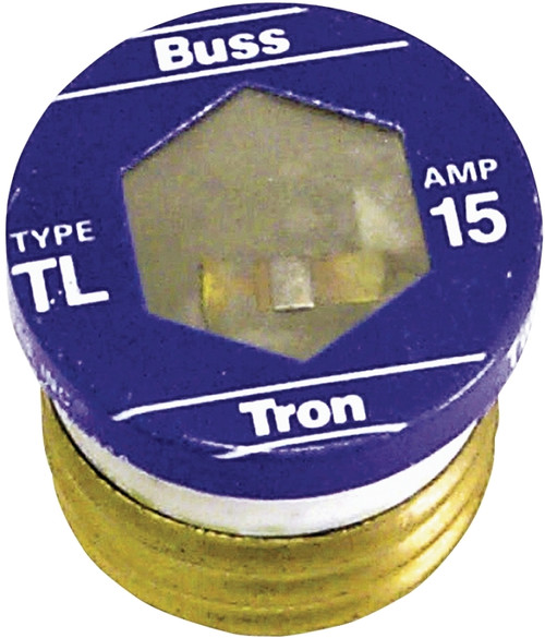 Bussmann TL-15 Plug Fuse, 15 A, 125 V, 10 kA Interrupt, Plastic Body, Time Delay Fuse [SKU: ORG4181491]