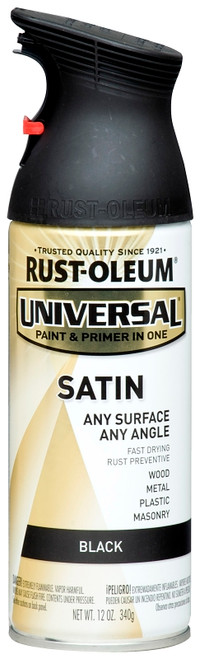 RUST-OLEUM UNIVERSAL 245197 Satin Spray Paint, Satin, Black, 12 oz, Aerosol Can [SKU: ORG6306005]