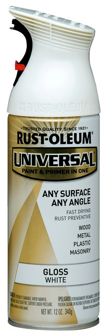 RUST-OLEUM UNIVERSAL 245199 Gloss Spray Paint, Gloss, Pure White, 12 oz, Aerosol Can [SKU: ORG7033848]
