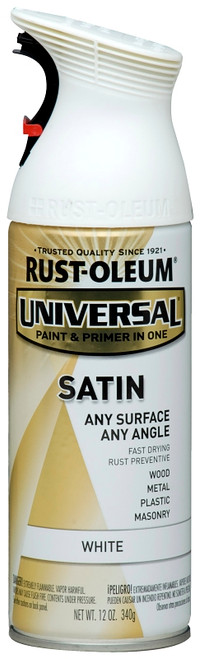 RUST-OLEUM UNIVERSAL 245210 Satin Spray Paint, Satin, White, 12 oz, Aerosol Can [SKU: ORG7806565]