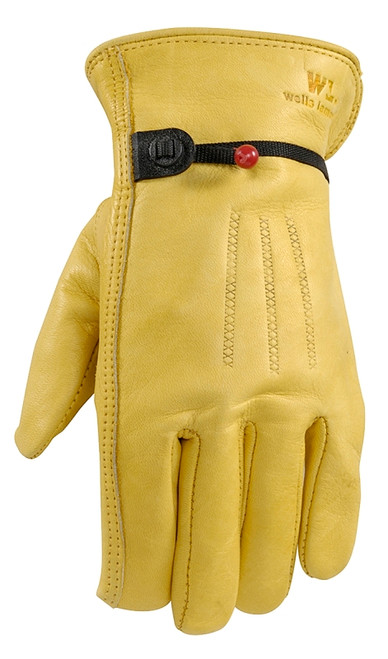 Wells Lamont 1132M Adjustable Work Gloves, Men's, M, Keystone Thumb, Cowhide Leather, Gold/Yellow [SKU: ORG7382369]