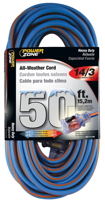 PowerZone Extension Cord, 14 AWG Cable, 5-15P Grounded Plug, 5-15R Grounded Receptacle, 25 ft L, 15 A, 125 V [SKU: ORG7710189]