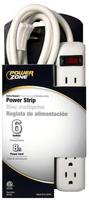 PowerZone OR801115 Power Outlet Strip, Right Angle Plug, 6 -Socket, 15 A, 125 V [SKU: ORG7958085]