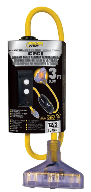 PowerZone ORG320803 Outlet Adapter, 3 ft Cable, 3 ft L, 15 A, 125 V, Yellow [SKU: ORG7979248]