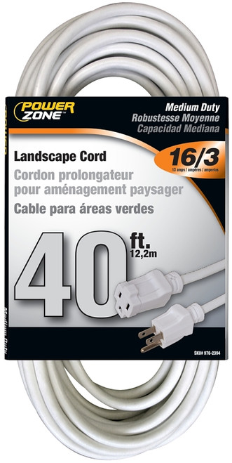 PowerZone Extension Cord, 16 AWG Cable, 40 ft L, 13 A, 125 V, White [SKU: ORG9762394]