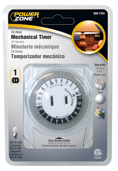 PowerZone TNI24111 Electromechanical Timer, 15 A, 125 V, 1875 W, 1-Outlet, 24 hr Time Setting, 24 hr Cycle, White [SKU: ORG9001165]