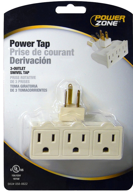 PowerZone OR101100 Outlet Adapter, 125 V, 3 -Outlet, White [SKU: ORG0588822]