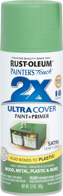 RUST-OLEUM PAINTER'S Touch 249072 Satin Spray Paint, Satin, Leafy Green, 12 oz, Aerosol Can [SKU: ORG8332397]