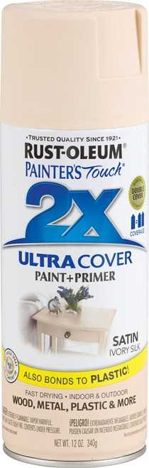 RUST-OLEUM PAINTER'S Touch 249073 Satin Spray Paint, Satin, Ivory Silk, 12 oz, Aerosol Can [SKU: ORG8534687]