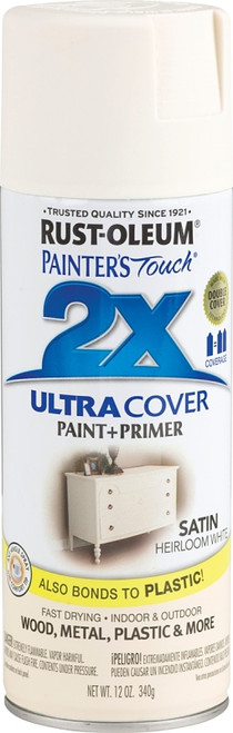 RUST-OLEUM PAINTER'S Touch 249076 Satin Spray Paint, Satin, Heirloom White, 12 oz, Aerosol Can [SKU: ORG9063389]