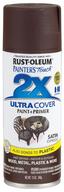 RUST-OLEUM PAINTER'S Touch 249081 Satin Spray Paint, Satin, Espresso, 12 oz, Aerosol Can [SKU: ORG3929957]