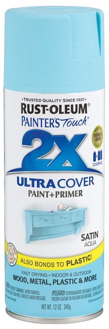 RUST-OLEUM PAINTER'S Touch 249085 Satin Spray Paint, Satin, Aqua, 12 oz, Aerosol Can [SKU: ORG3861499]