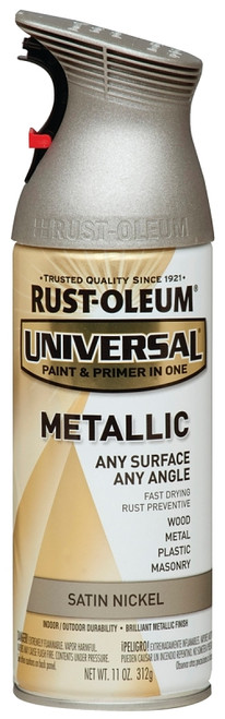 RUST-OLEUM UNIVERSAL 249130 Metallic Spray Paint, Metallic, Satin Nickel, 11 oz, Aerosol Can [SKU: ORG3719069]