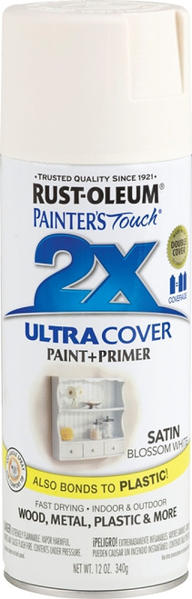 RUST-OLEUM PAINTER'S Touch 249843 Satin Spray Paint, Satin, Blossom White, 12 oz, Aerosol Can [SKU: ORG8730046]