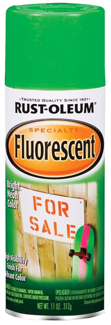 RUST-OLEUM 1932830 Fluorescent Spray Paint, Flat/Matte, Fluorescent Green, 11 oz, Aerosol Can [SKU: ORG6256648]