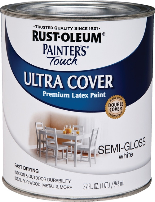 Painter's Touch Ultra Cover 1993502 Interior Paint, Semi-Gloss, White, 1 qt, Can, Resists: Chip, Fade, Water Base [SKU: ORG6109946]