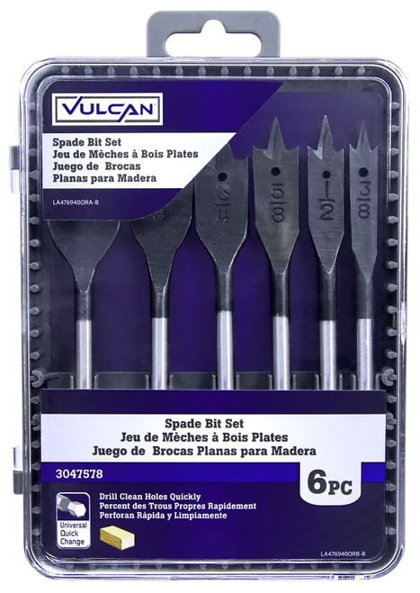 Vulcan 476940OR Wood Spade Drill Bit Set, 6-Piece, Steel, Bright Metal [SKU: ORG3047578]