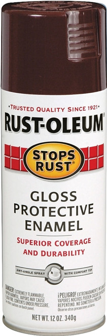 RUST-OLEUM STOPS RUST 267112 Protective Enamel Spray Paint, Gloss, Kona Brown, 12 oz, Aerosol Can [SKU: ORG7147036]