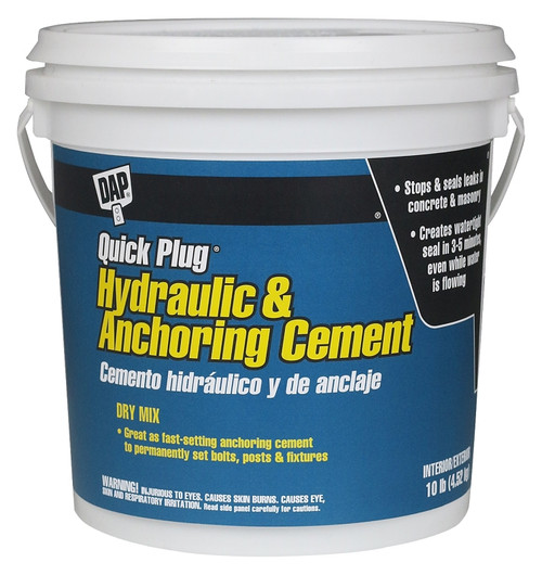 DAP Quick Plug 14090 Hydraulic and Anchoring Cement, Powder, Gray, 28 days Curing, 10 lb Pail [SKU: ORG6201677]