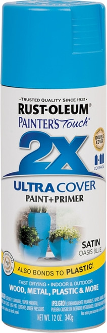 RUST-OLEUM PAINTER'S Touch 277991 Satin Spray Paint, Satin, Oasis Blue, 12 oz, Aerosol Can [SKU: ORG5262290]