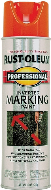 RUST-OLEUM PROFESSIONAL 2554838 Marking Spray Paint, Flat to Semi-Gloss Finish, Fluorescent Orange, 15 oz [SKU: ORG6183172]