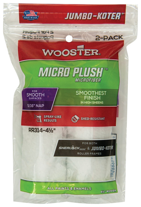 WOOSTER RR314-4 1/2 Paint Roller Cover, 5/16 in Thick Nap, 4-1/2 in L, Microfiber Cloth Cover, White [SKU: ORG7145295]