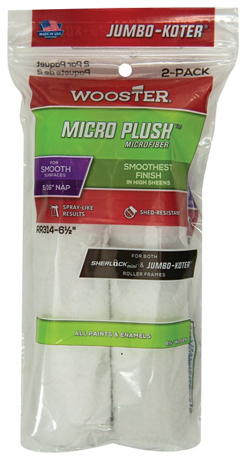 WOOSTER RR314-6 1/2 Paint Roller Cover, 5/16 in Thick Nap, 6-1/2 in L, Microfiber Cloth Cover, White [SKU: ORG7145303]