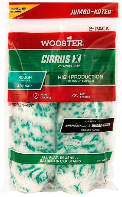 WOOSTER CIRRUS X RR334-4 1/2 Mini-Roller Cover, 3/4 in Thick Nap, 4-1/2 in L, Fabric Cover, Green/White [SKU: ORG1737154]