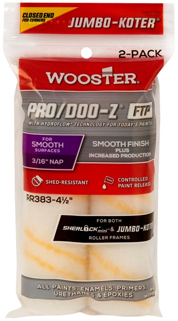 WOOSTER PRO/DOO-Z, FTP RR383-4 1/2 Roller Cover, 3/16 in Thick Nap, 4-1/2 in L, Fabric Cover, Gold/White [SKU: ORG1737089]