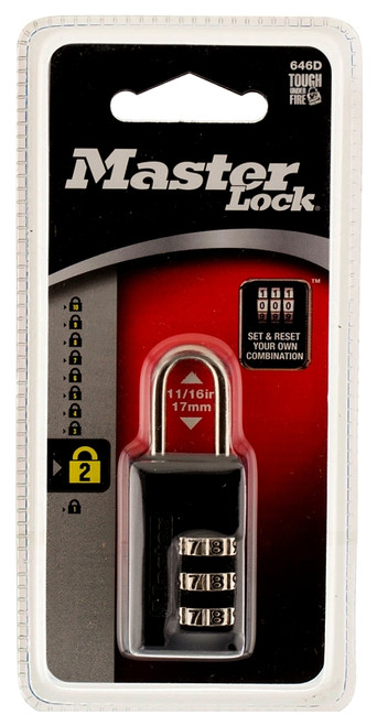 Master Lock 646D Padlock, 1/8 in Dia Shackle, 11/16 in H Shackle, Steel Shackle, Zinc Body, 13/16 in W Body [SKU: ORG6638381]