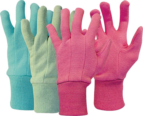 BOSS 419 General-Purpose Protective Gloves, Knit Wrist Cuff, Polyester, Blue/Green/Pink [SKU: ORG2852689]