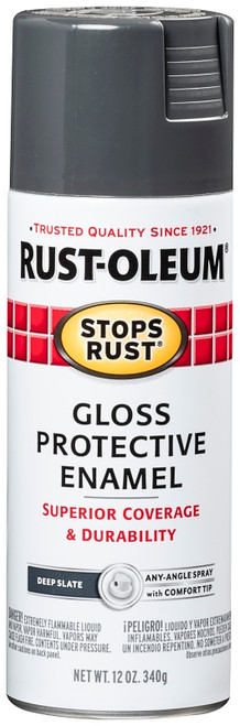 RUST-OLEUM STOPS RUST 312818 Enamel Spray Paint, Gloss, Deep Slate, 12 oz, Aerosol Can [SKU: ORG8515397]